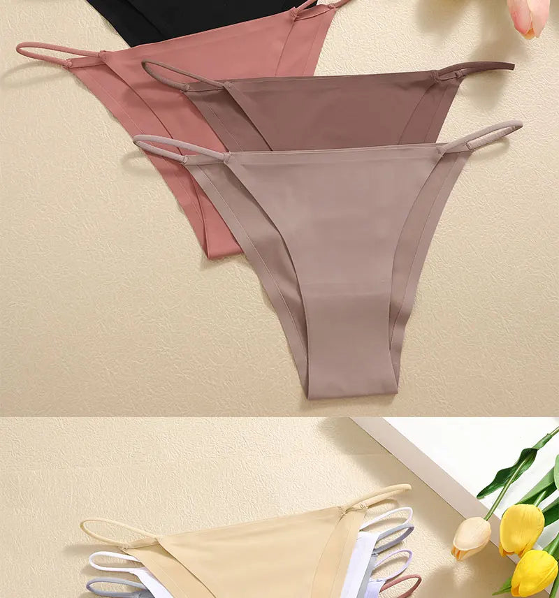 FINETOO 3Pcs Seamless Ice Silk Underwear New Color Sexy Thin Strap Briefs Girls Low Waist Breathable Panties No Trace Lingerie