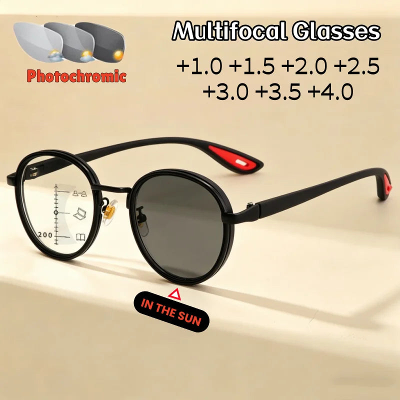 Round Progressive Photochromic Reading Glasses | +1.00 to +4.00
