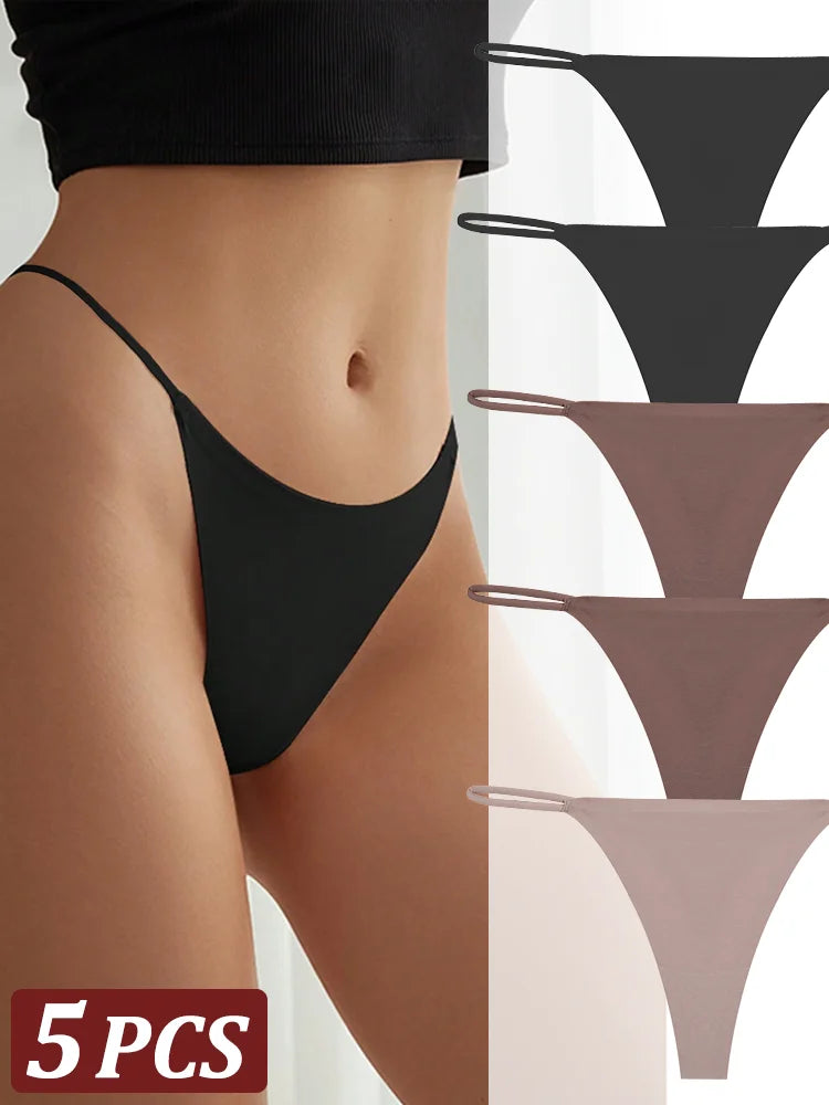 5-Pack Seamless Thong Underwear – Low-Rise Ice Silk G-String Panties for Women (XS–XL, 24 Color Sets)