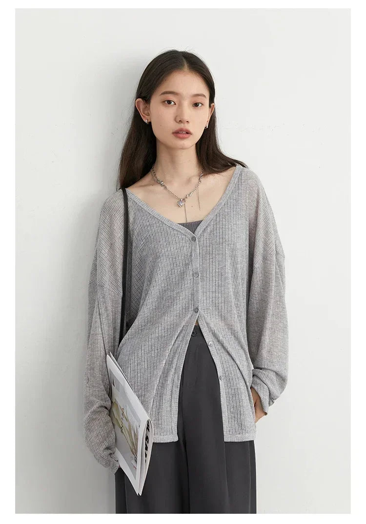 Lightweight V-Neck Button Cardigan — Sun Protection Knit | Women's Tops