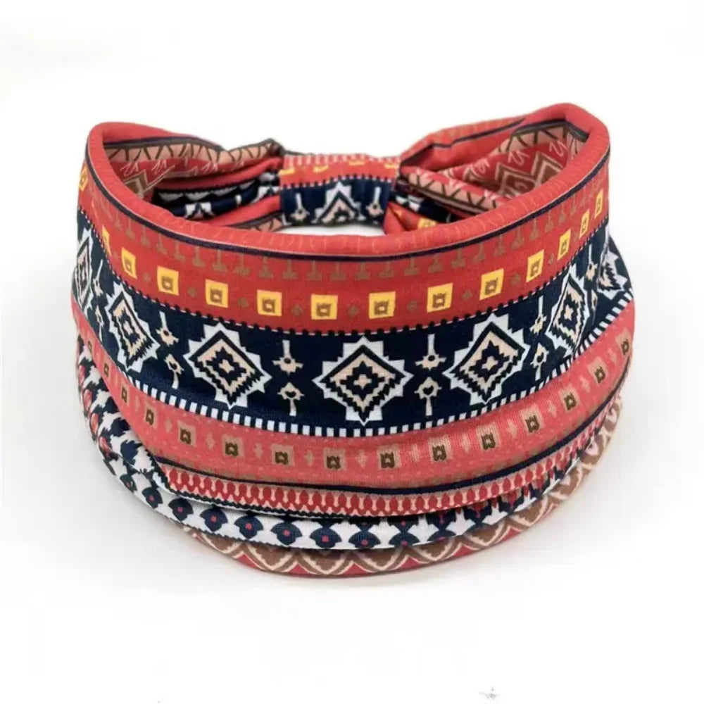 4 Pcs Boho Headbands Stretch Paisley Print Bandana Headband Criss Cross Hair Bands Knotted Head Wrap Yoga Daily for Women and Girls (Teal Ethnic)
