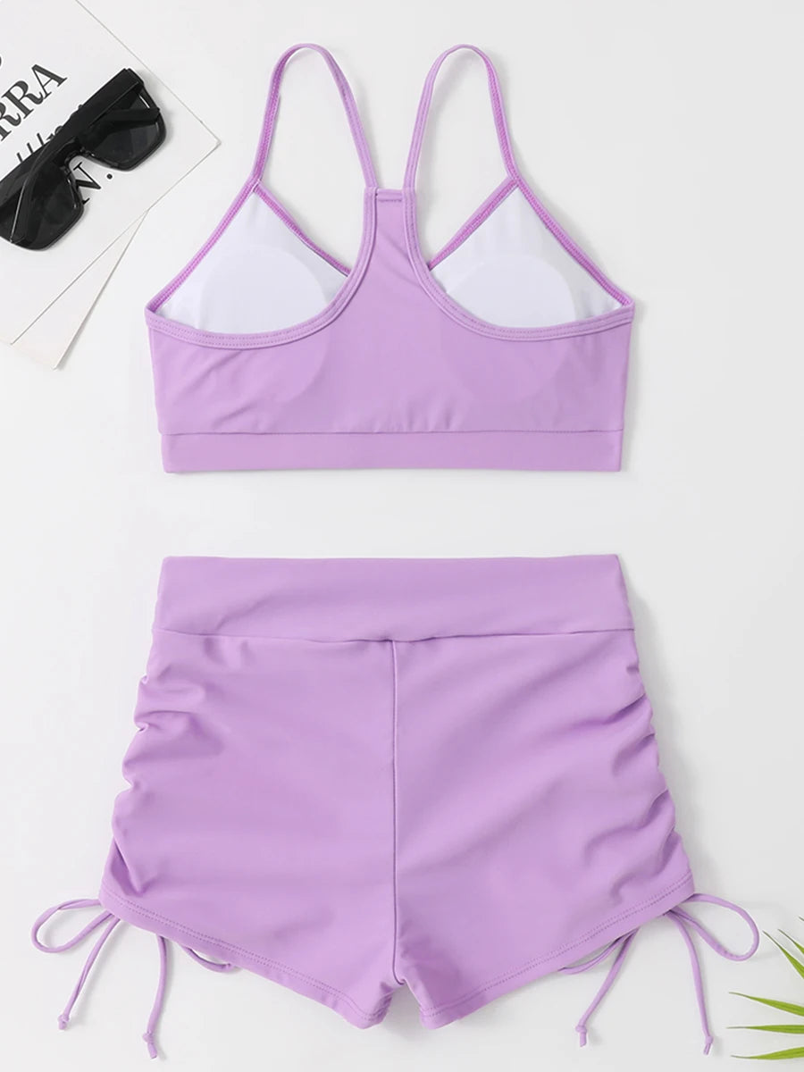 High Waist Shorts Bikini Set — Drawstring Top & Swim Shorts | Women's Swimwear