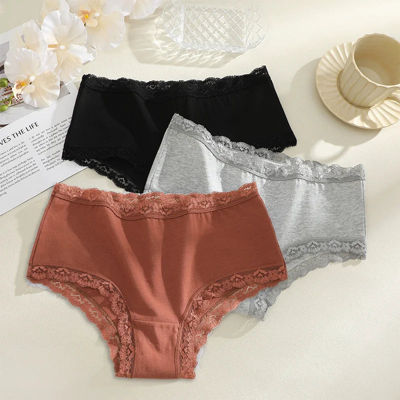 3-Pack Seamless Cotton Brief Panties – Breathable Low-Rise Underwear for Women (S–2XL, 8 Color Sets)