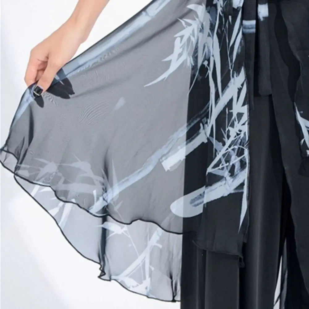 High Waist Chiffon Wrap Skirt Scarf Plant&Flowers Pattern Lightweight Lace Midi Skirt See Through Y2K Streetwear
