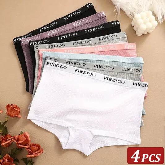 4-Pack Seamless Cotton Boyshort Panties – Soft Low-Rise Underwear for Women (S–XL, 16 Color Sets)