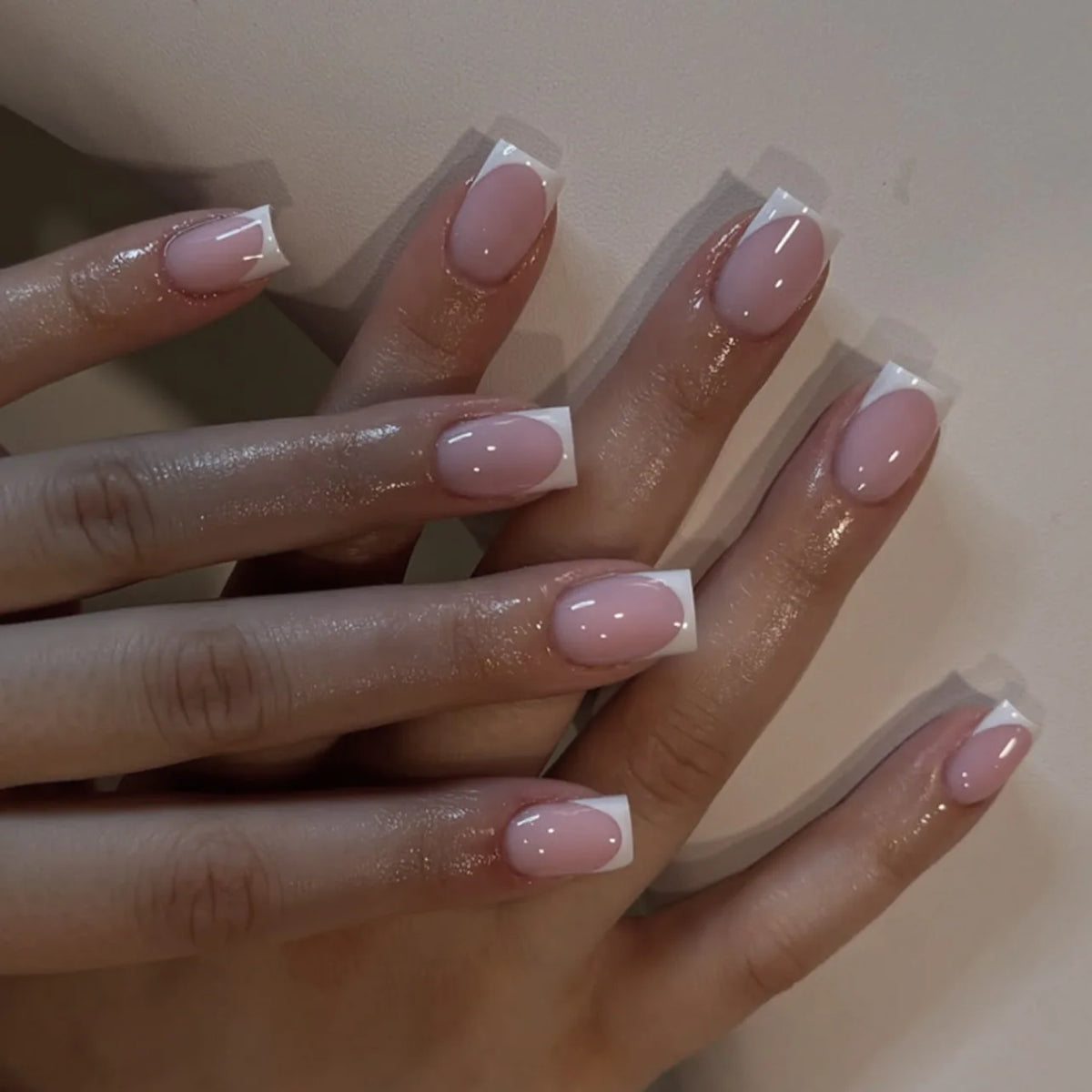 Nude Pink Short Square Press-On Nails - French & Gradient, 24 Pieces
