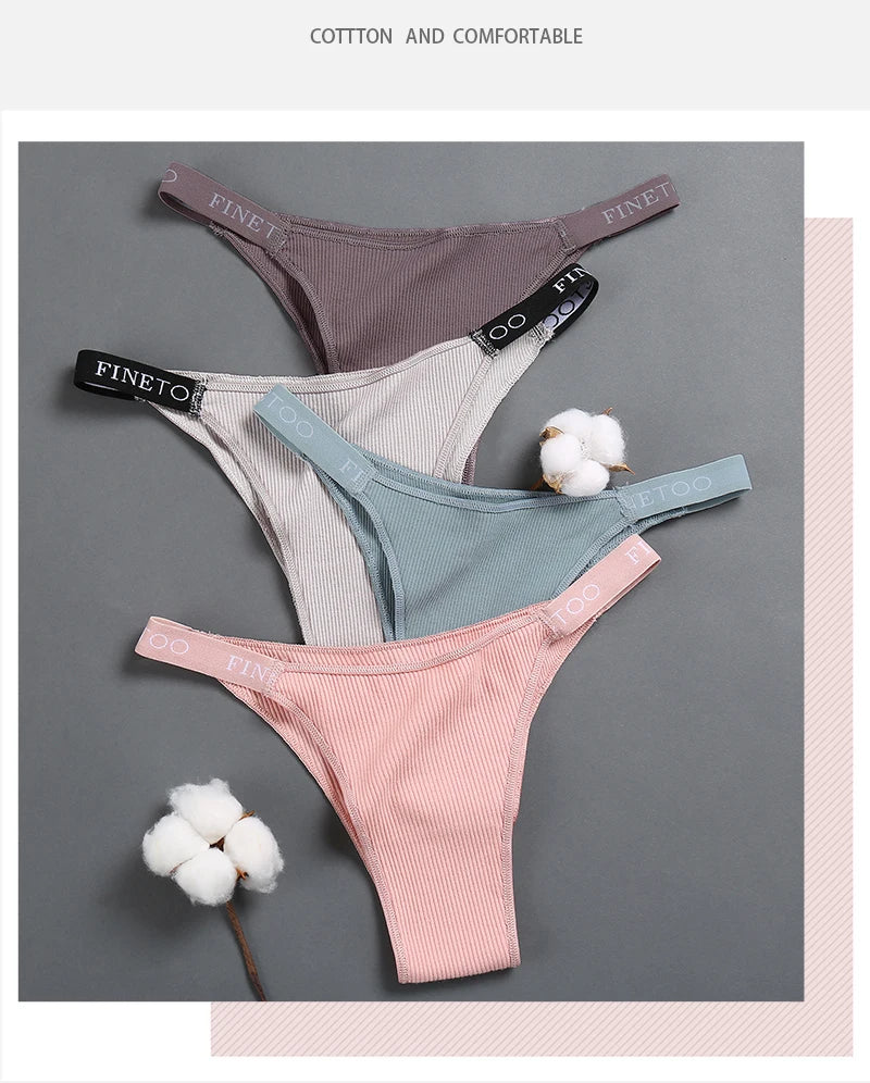 FINETOO 3Pcs Low-Rise Cotton Panties Women Sexy Bikini Underwear Letter Belt Underpants Ladies Comfortable Briefs Female Panties