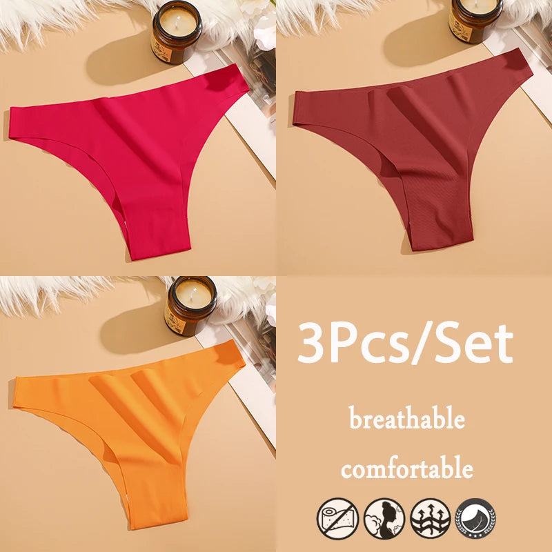 FINETOO 3Pcs/Set Ice Silk Seamless Underwear Low Waisted Brazilian Pants Breathable High Elasticity Lingerie Intimates Panties