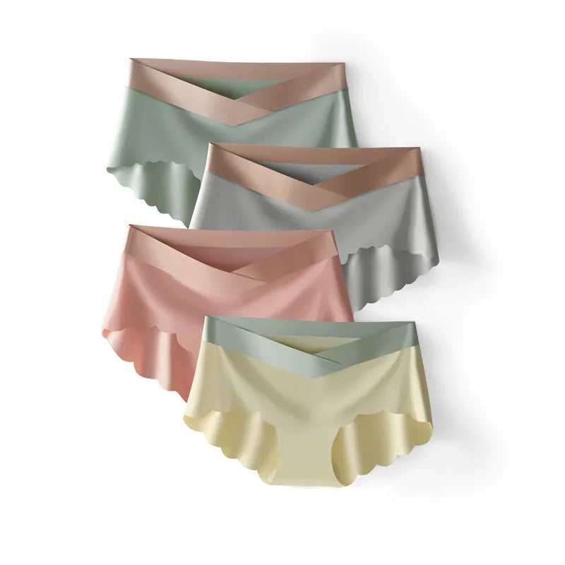 4pcs Summer Seamless Panties Ice Silk Female Pregnanc Underwear Women Low-Waist Briefs Large Size Maternity Panty Sexy Lingerie