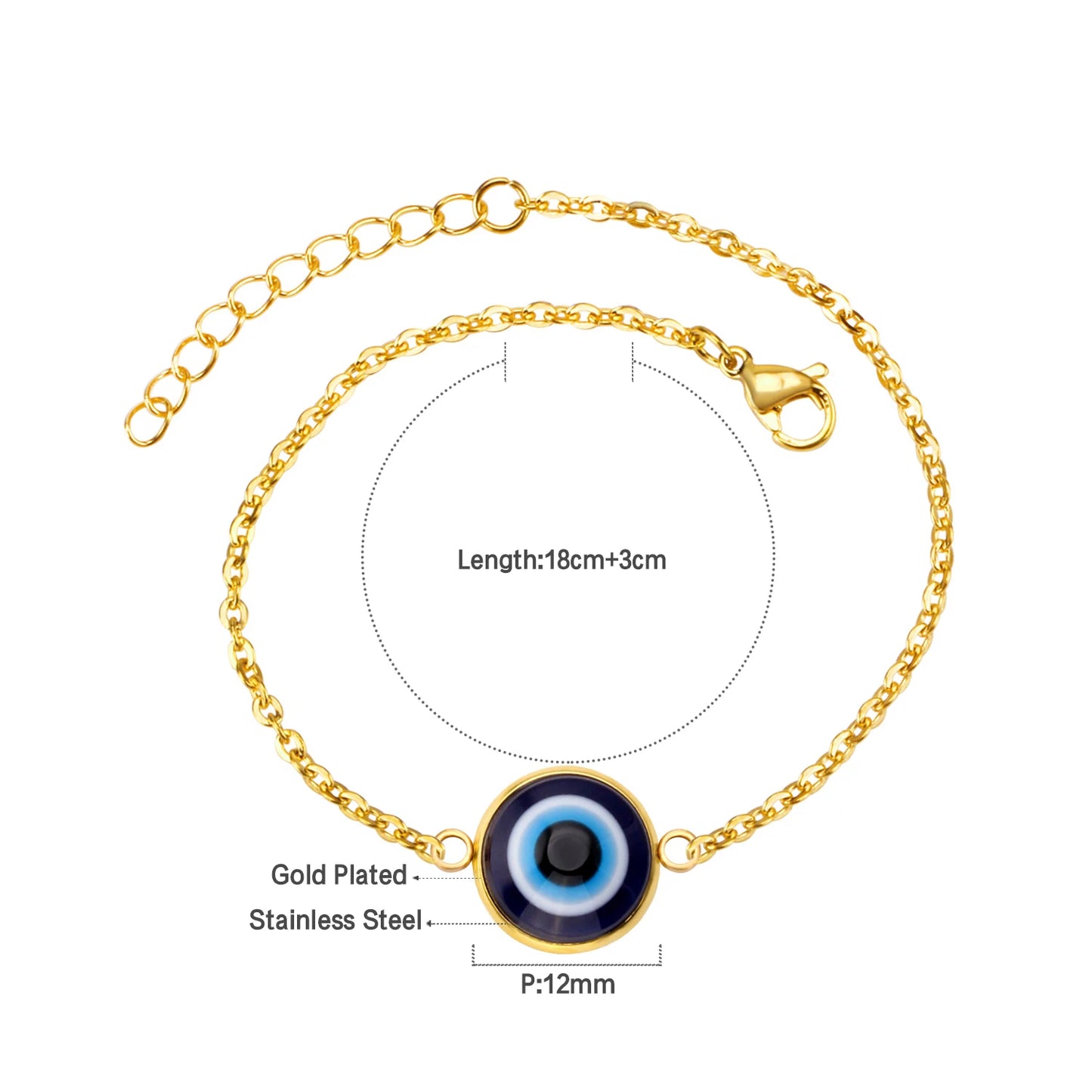 Evil Eye Bracelet – 18K Gold-Plated Stainless Steel Boho Charm Bracelet for Women