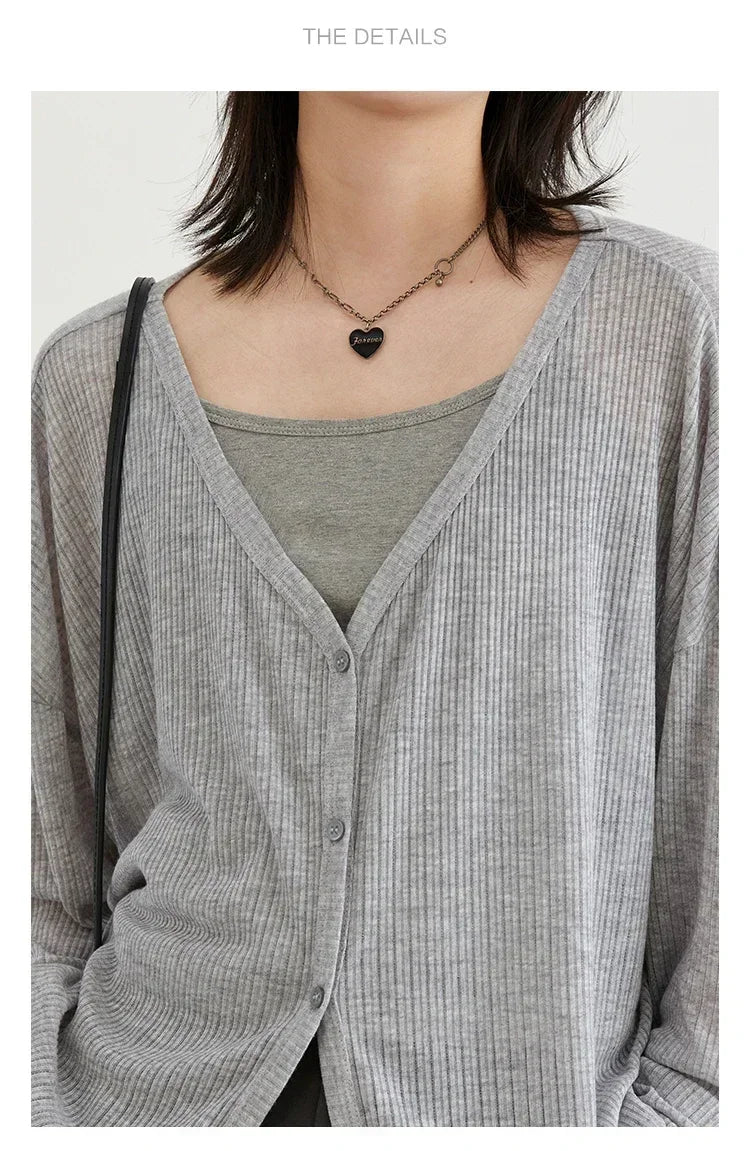 Lightweight V-Neck Button Cardigan — Sun Protection Knit | Women's Tops
