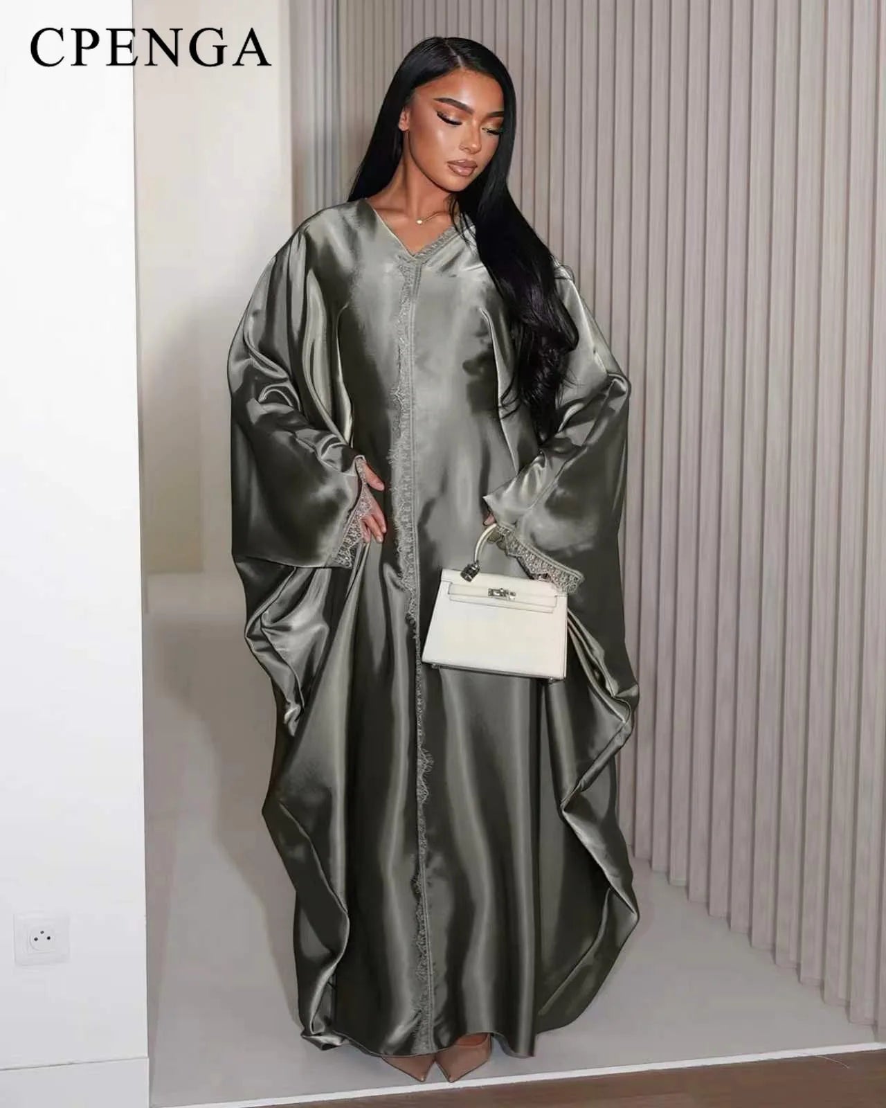 2026 New Luxury Dubai Abaya for Women V-Neck Loose Fit Long Sleeve Open Front Flowy Modest Dress Muslim Abaya with Free Shipping