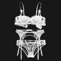 Floral Lace Bra, Panty & Garter 3-Piece Set – Push-Up, Underwire, Plus Size | Women's Lingerie