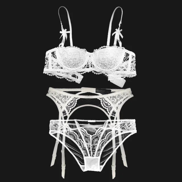 Floral Lace Bra, Panty & Garter 3-Piece Set – Push-Up, Underwire, Plus Size | Women's Lingerie