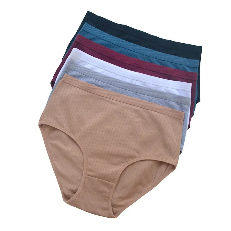 Women's Plus Size Cotton High Waist Briefs – 6-Pack | Breathable Solid Color Underwear (S–2XL)