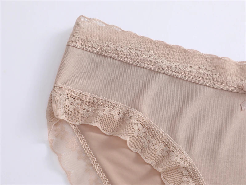 4Pcs Ice Silk Lace Panties Seamless Soild Underwear For Women Sexy Ultra-thin Breathable Briefs Girls Soft Transparent Lingerie