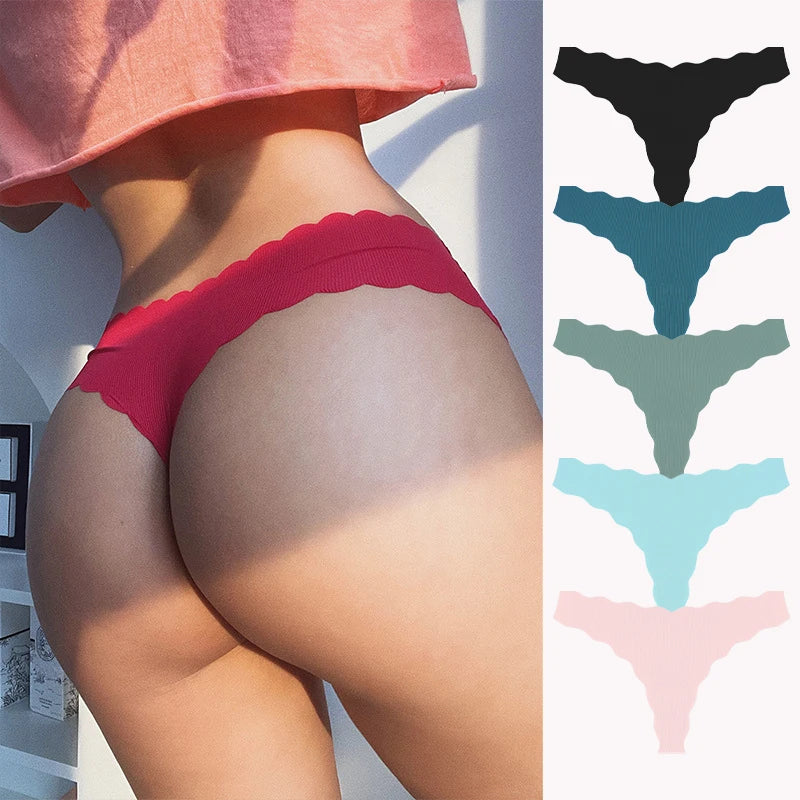 5Pcs Women's Seamless Comfy Thong Panties for Women Sport Running Underwear Set Sexy Low-Rise Solid V-Strings Invisible Lingerie