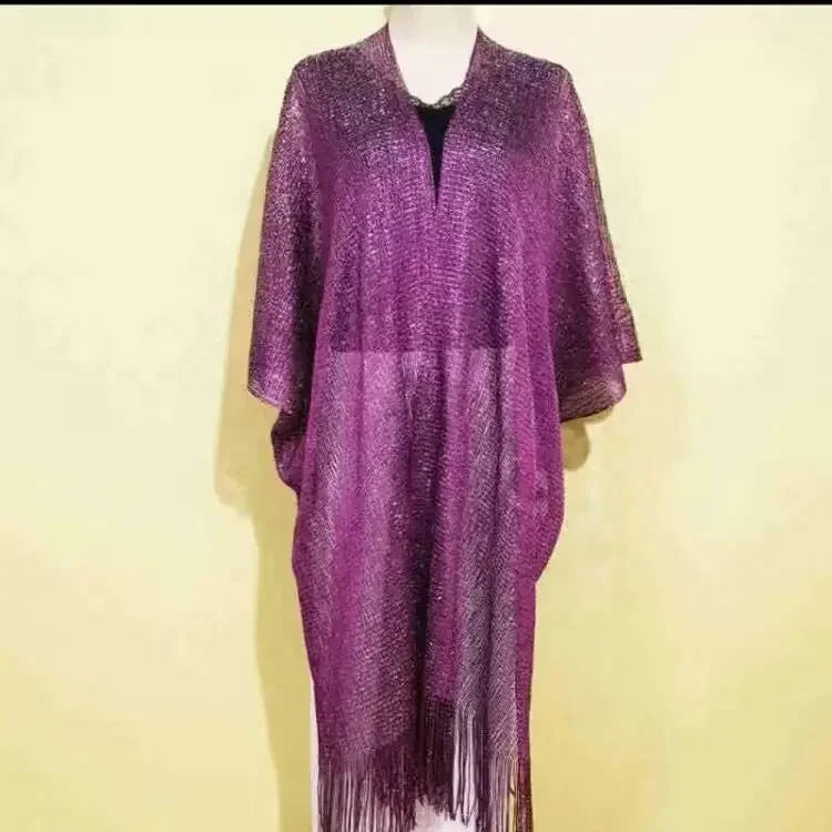 Metallic Tassel Trim Beach Cover-Up — Sheer Kimono | Women's Swimwear