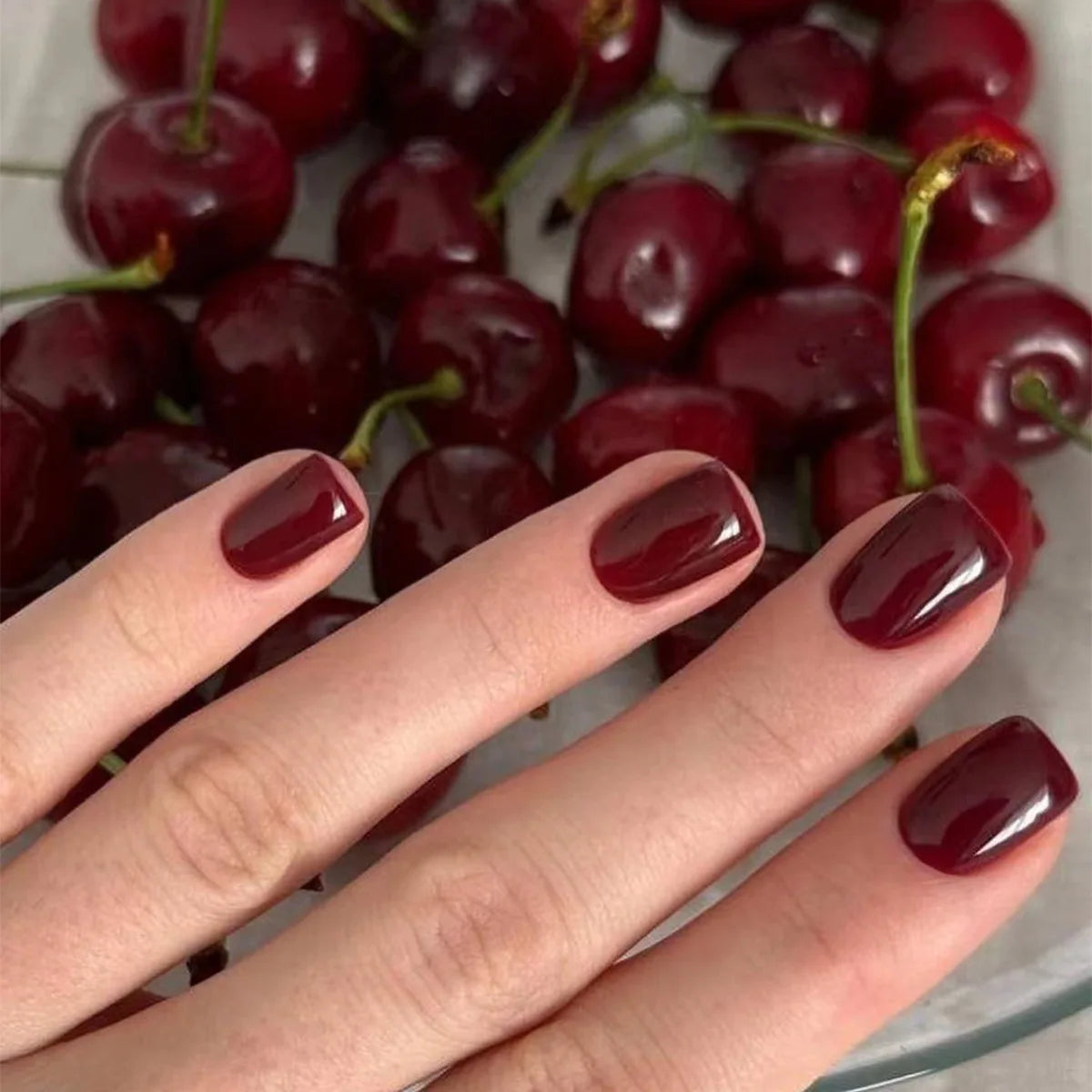Short Squoval Press-On Nails - Glossy Solid Colors, 24-Piece Set