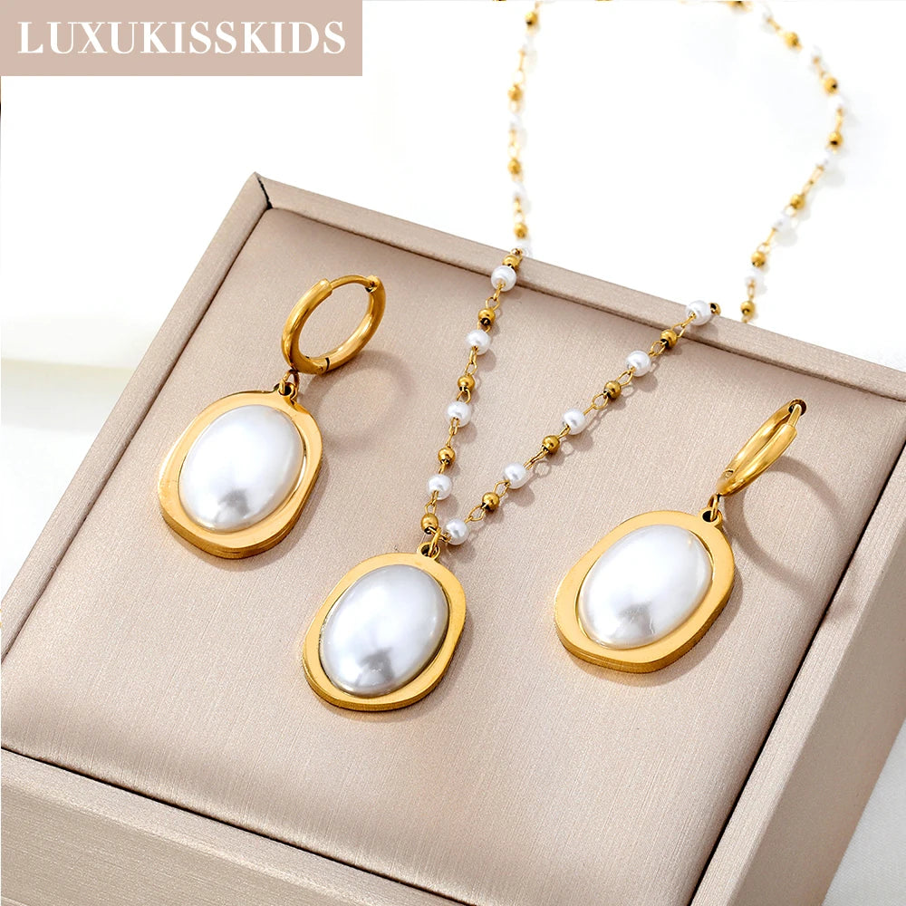 LUXUKISSKIDS Fashion Cubic Love Heart Minimalist Jewelry Set Necklace Earrings Bracelets Stainless Steel Women Party Accessories