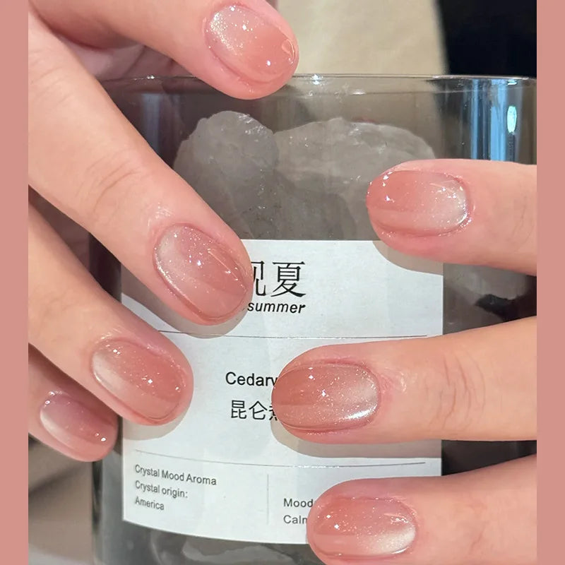 Short Square Cat Eye Press-On Nails with Glue - 24-Piece Set