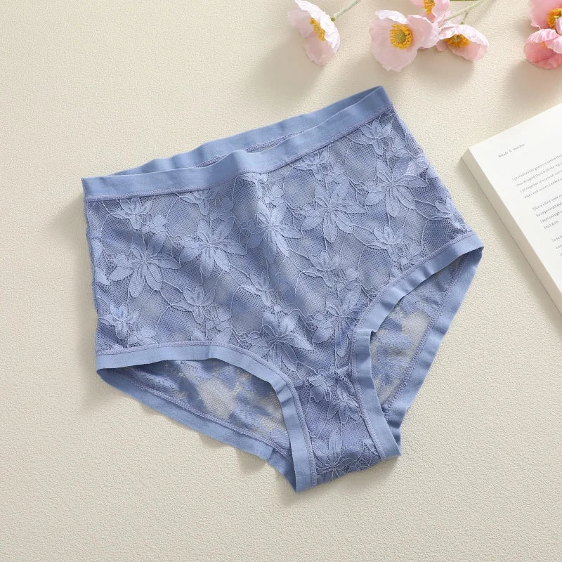 High-Waist Floral Lace Hollow Brief Panties – Breathable Sexy Underwear for Women (S–2XL, 9 Colors)