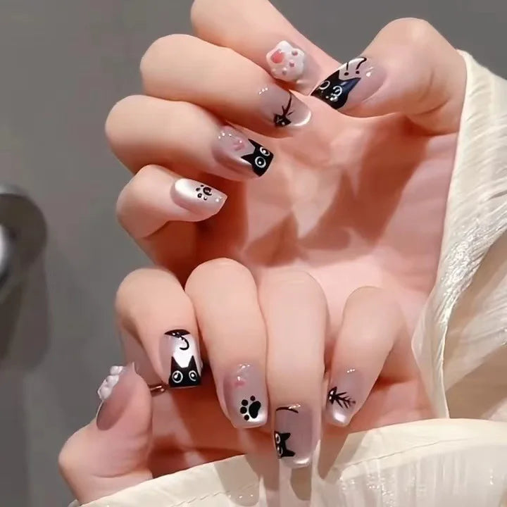 Short Ballerina Press-On Nails – Ombre Gradient Designs, 24 Pieces