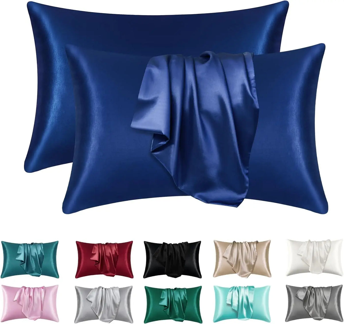 2-Pack Satin Pillowcases with Hidden Zipper, USA Sizes
