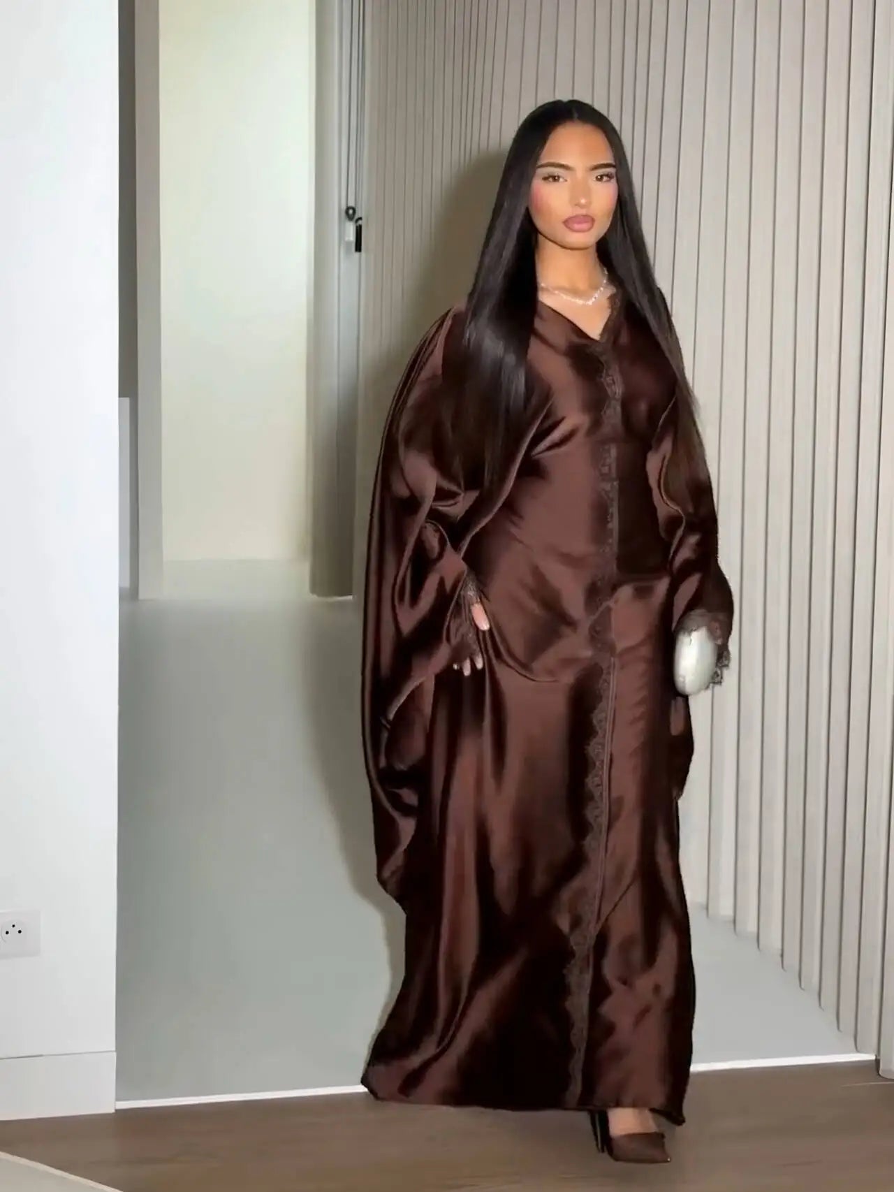 2026 New Luxury Dubai Abaya for Women V-Neck Loose Fit Long Sleeve Open Front Flowy Modest Dress Muslim Abaya with Free Shipping