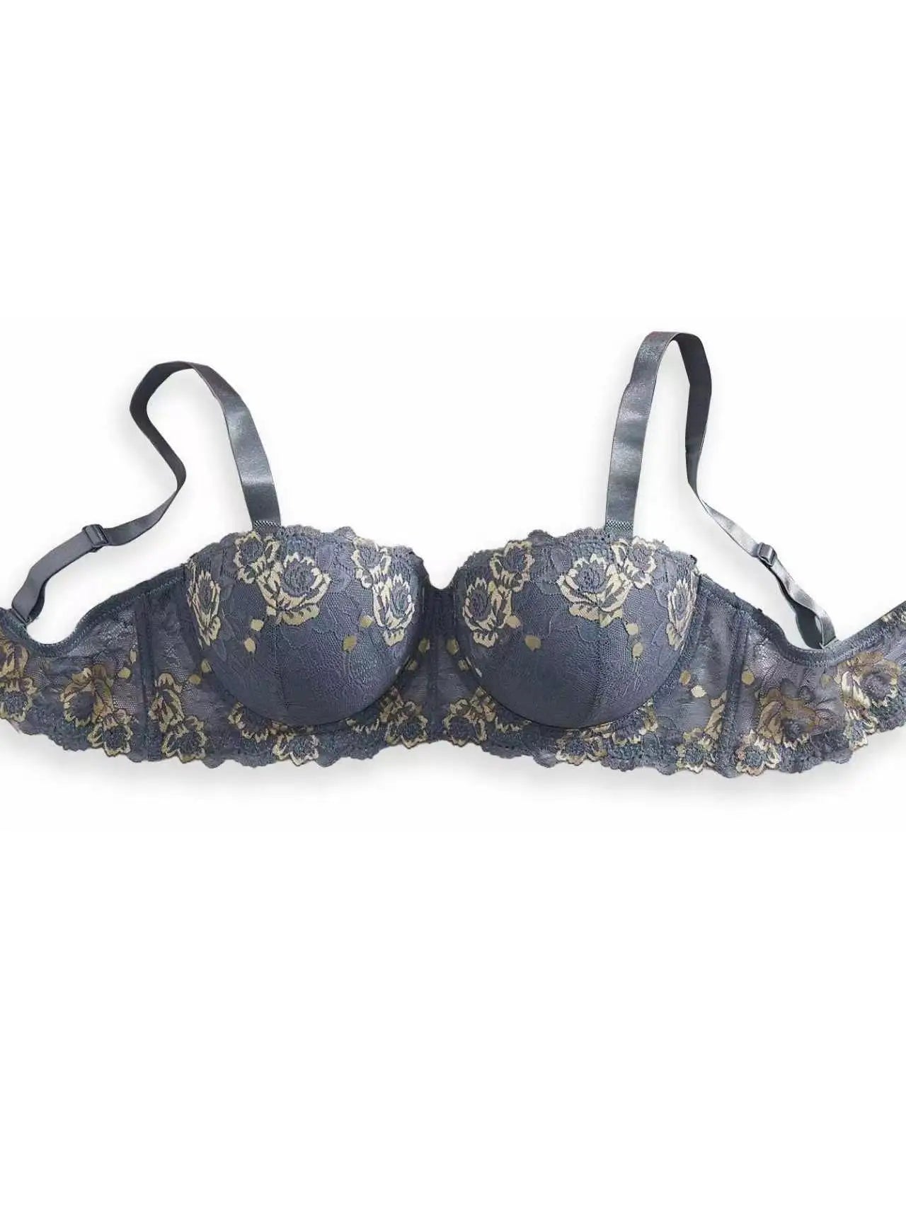 Plus Size Floral Embroidery Push-Up Bra — Wide Strap Underwire | Women's Bra