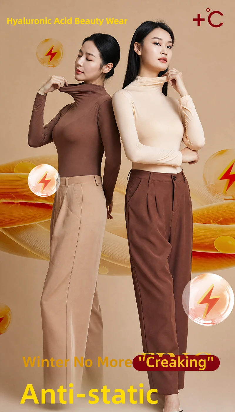 High-Collar Seamless Thermal Set – Long-Sleeve Warm Base Layer for Women, High-Rise (L–XL, 4 Color Sets)