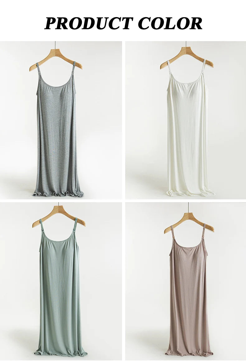 Women's Maternity Nursing Tank Dress with Built-in Bra Breastfeeding Long Sleeveless Nightdress for Pregnant Nursing Mothers