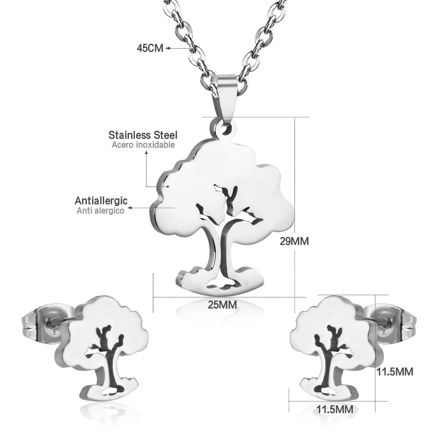 Tree of Life Jewelry Set – Stainless Steel Necklace & Earrings for Women