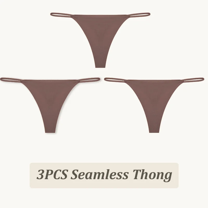 3-Pack Seamless Ice Silk Thong Panties – Low-Rise Flexible Underwear for Women (XS–XL, 25 Color Sets)