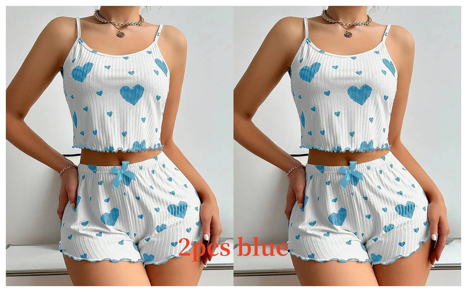 Spaghetti Strap Tank Top & Shorts Pajama Set – Geometric Print, Knit | Women's Summer Sleepwear (1pc or 2pcs)