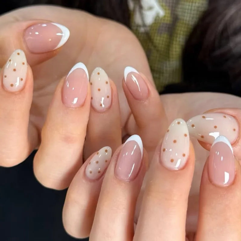 Handmade Almond Press-On Nails - Butterfly, French & Pearl Designs, 24 Pieces