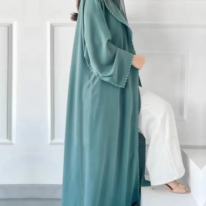 2 Piece Arabia Muslim Modest Cardigan for Women Eid Dubai Hijab Kimono Abaya Dress Luxury Islam Coat Clothing Turkish Solid Robe
