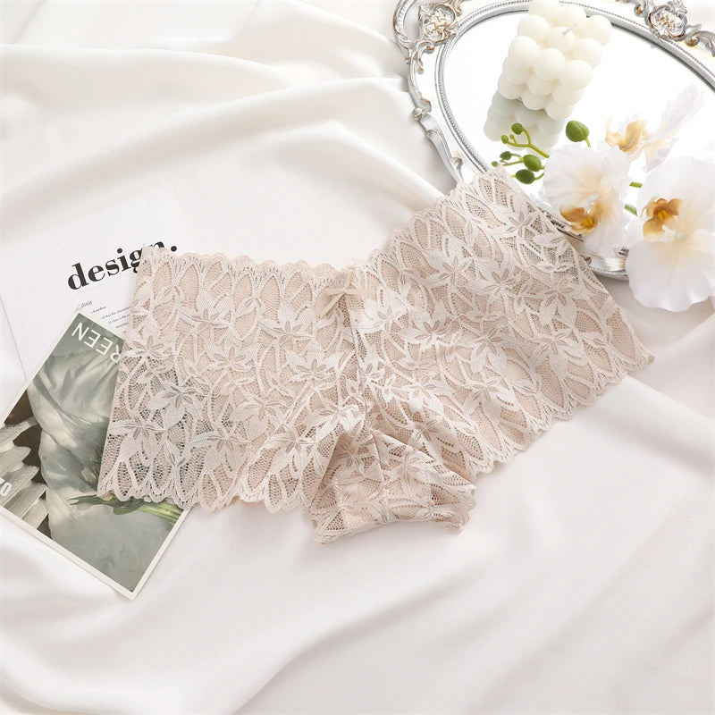 Floral Lace Boyshort Panties – Low-Rise Sexy Underwear for Women (S–XL, 7 Colors)