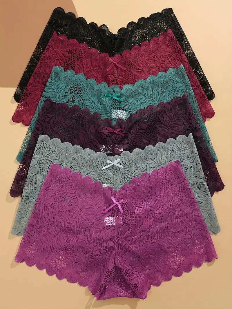 3-Pack Ice Silk Lace Boyshort Briefs – Seamless Low-Rise Underwear for Women (S–XL, 6 Color Sets)