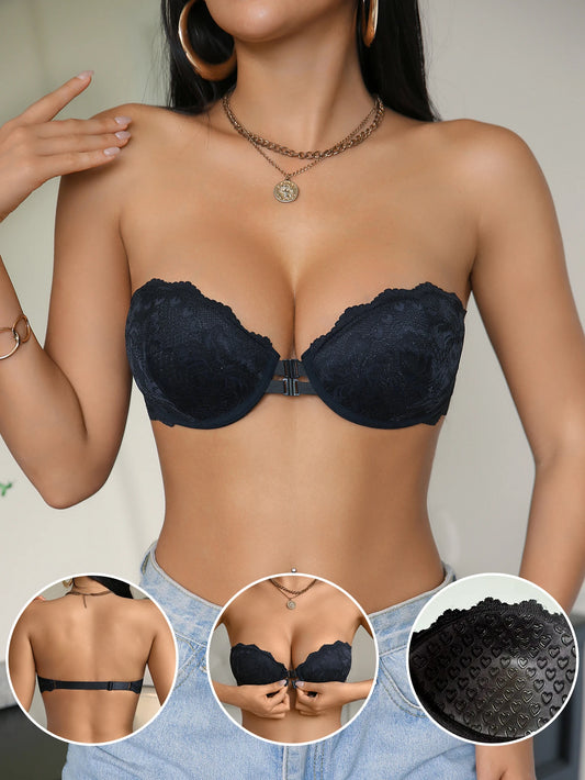Strapless Lace Push-Up Bra — Front Closure Non-Slip | Women's Lingerie