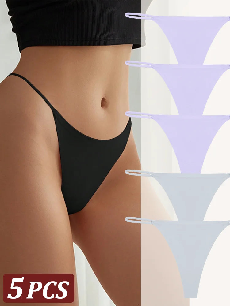 5-Pack Seamless Thong Underwear – Low-Rise Ice Silk G-String Panties for Women (XS–XL, 24 Color Sets)