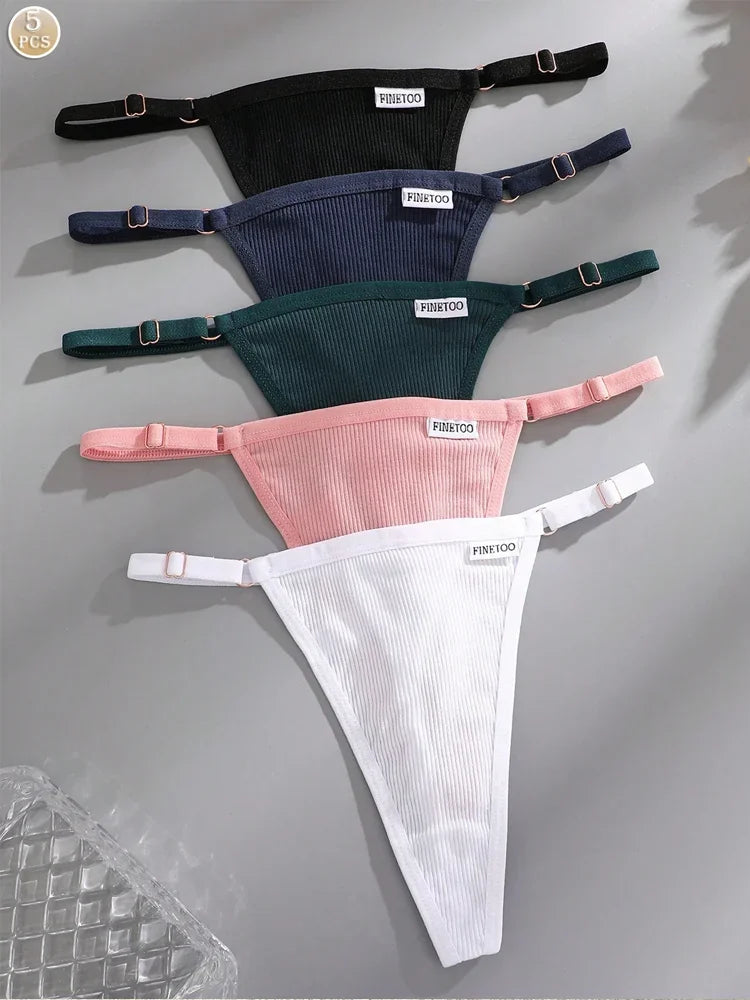 5-Pack Seamless Cotton G-String Panties – Adjustable Waist Low-Rise Underwear for Women (S–XL, 8 Color Sets)