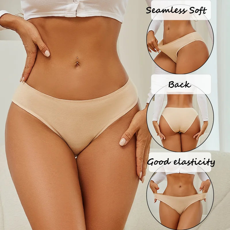3-Pack Cotton Low-Rise Briefs – Breathable Lace-Trim Underwear for Women (S–XL, 20 Color Sets)