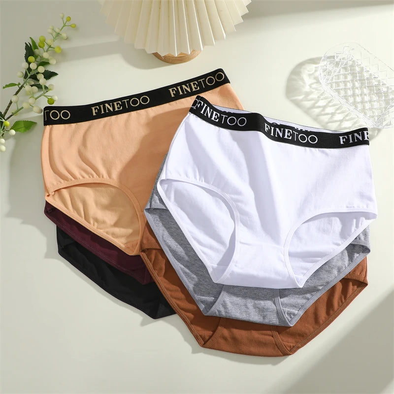 FINETOO 4Pcs Cotton High Waist Seamless Underwear Women's Breathable Elastic Belts Panties Plus Size Comfortable Lingerie S-XXL