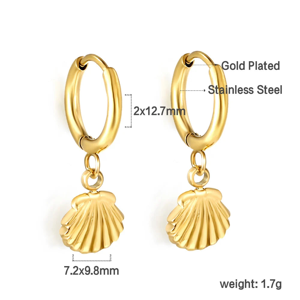 Shell Jewelry Set – 18K Gold-Plated Stainless Steel Necklace, Earrings & Bracelet for Women