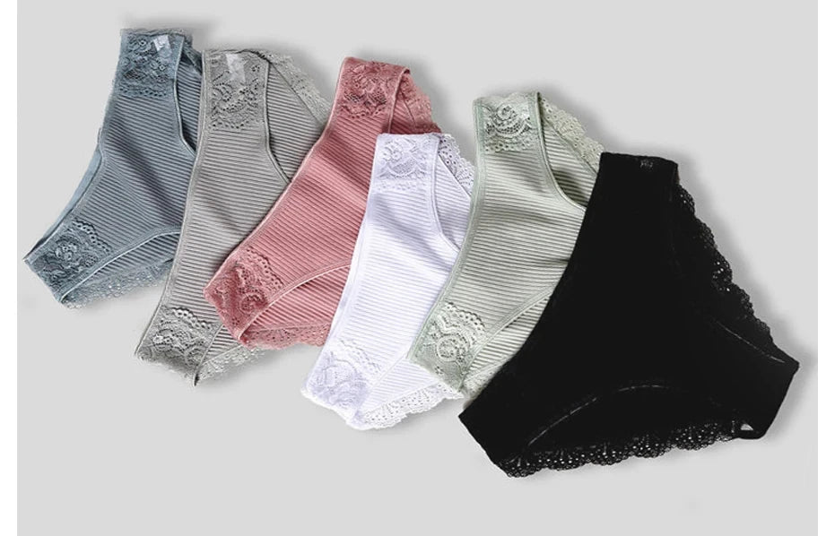 FINETOO 7PCS Cotton Underwear Women's Panties Set Comfort Underpants Floral Lace Briefs For Woman Sexy Low-Rise Pantys Intimates