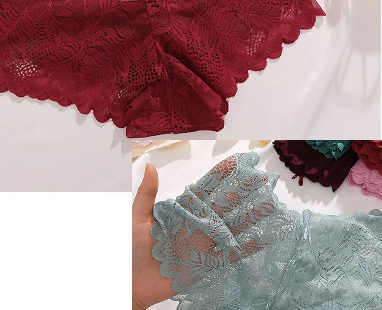 3-Pack Ice Silk Lace Boyshort Briefs – Seamless Low-Rise Underwear for Women (S–XL, 6 Color Sets)