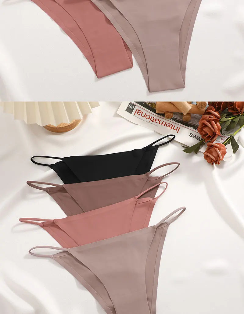 FINETOO 3Pcs Seamless Ice Silk Underwear New Color Sexy Thin Strap Briefs Girls Low Waist Breathable Panties No Trace Lingerie