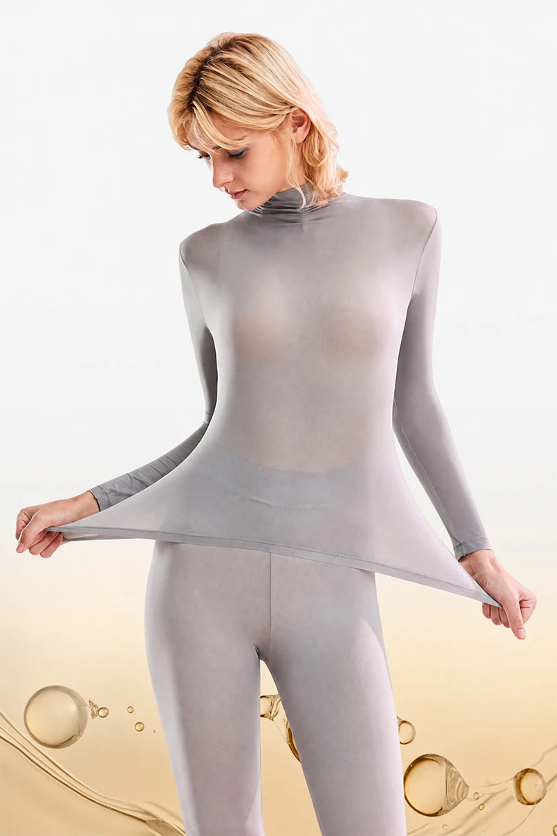 High-Collar Seamless Thermal Set – Long-Sleeve Warm Base Layer for Women, High-Rise (L–XL, 4 Color Sets)