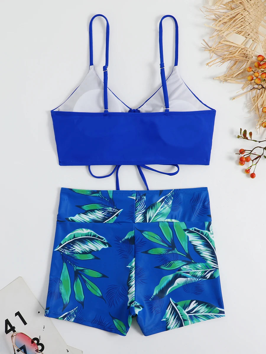 High Waist Shorts Bikini Set — Drawstring Top & Swim Shorts | Women's Swimwear